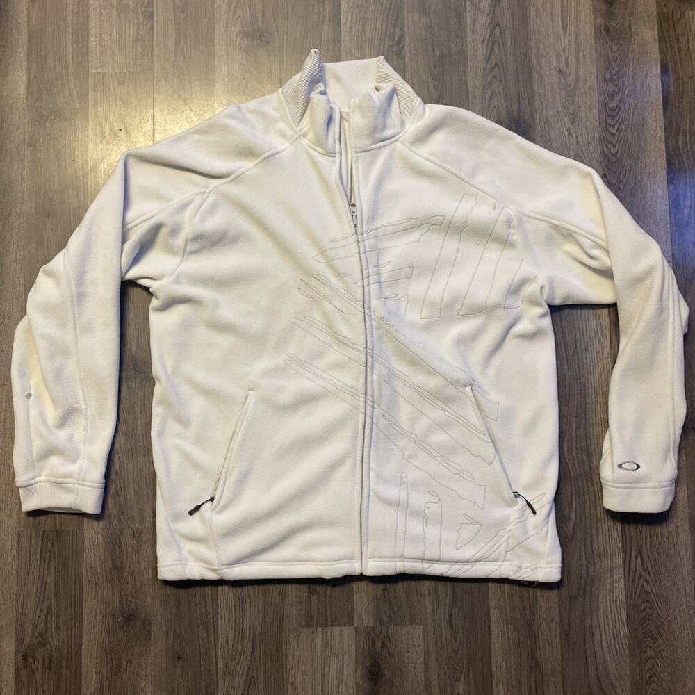 VTG Y2K Oakley Mens XL Beige Embroidered Fleece Full Zip Skater Ski Jacket